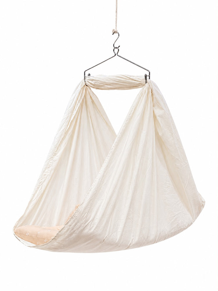 Adorables Baby Cradle for Newborn | Bed Cradle Set | Peach Petal & Off White | Cotton with Recron Filling | Includes Net & Star Hangings