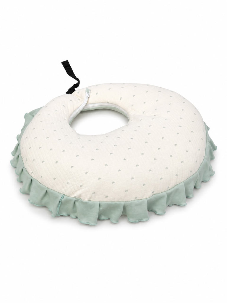 Adorables Feeding Pillow for Newborn | Rainbow Charm & Green | Soft Cotton with Recron Filling | Bow Work & Lace Design