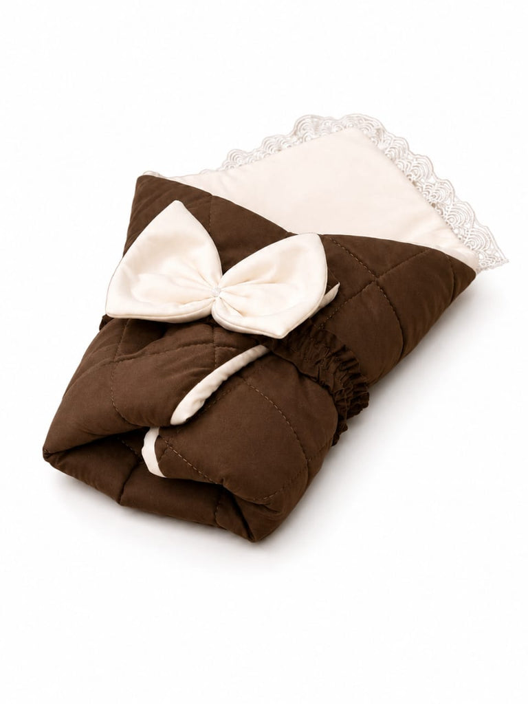 Adorables Receiving Blanket | Chocolate Brown and Off White | Rexin and Cotton with Recron Sheet | Soft & Elegant Swaddle