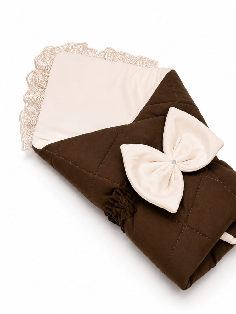 Adorables Receiving Blanket | Chocolate Brown and Off White | Rexin and Cotton with Recron Sheet | Soft & Elegant Swaddle