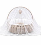 Adorables Baby Bed for Newborn | Oval Bed | Royal Beige & White | Rexin, Cotton with Recron filling | With Removable Net