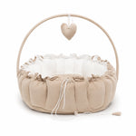 Adorables Baby Bed for Newborn | Oval Bed | Royal Beige & White | Rexin, Cotton with Recron filling | With Removable Net