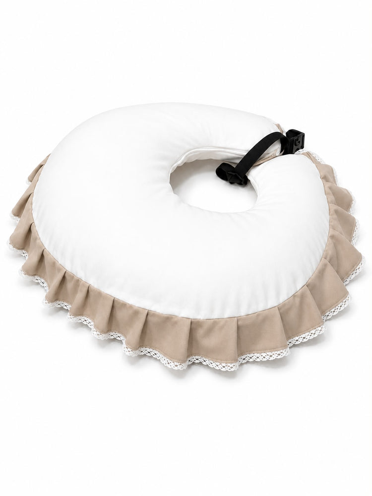 Adorables Feeding Pillow for Newborn | Royal Beige & White | Rexin & Cotton with Recron Filling | Bow Work & Lace Design