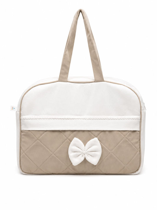 Adorables Diaper Bag for Moms | Royal Beige & White | Rexin , Cotton & Foam LD | Baby Diaper Bag with Elegant Lace Design