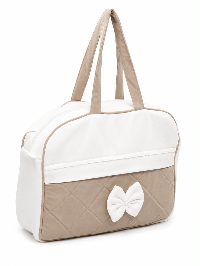 Adorables Diaper Bag for Moms | Royal Beige & White | Rexin , Cotton & Foam LD | Baby Diaper Bag with Elegant Lace Design