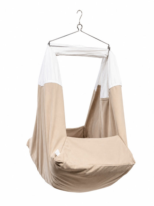 Adorables Baby Cradle for Newborn | Bed Cradle Set | Royal Beige & Off White | Rexin & Cotton with Recron Filling | Includes Net & Star Hangings