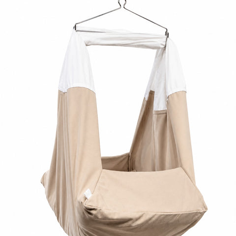 Adorables Baby Cradle for Newborn | Bed Cradle Set | Royal Beige & Off White | Rexin & Cotton with Recron Filling | Includes Net & Star Hangings