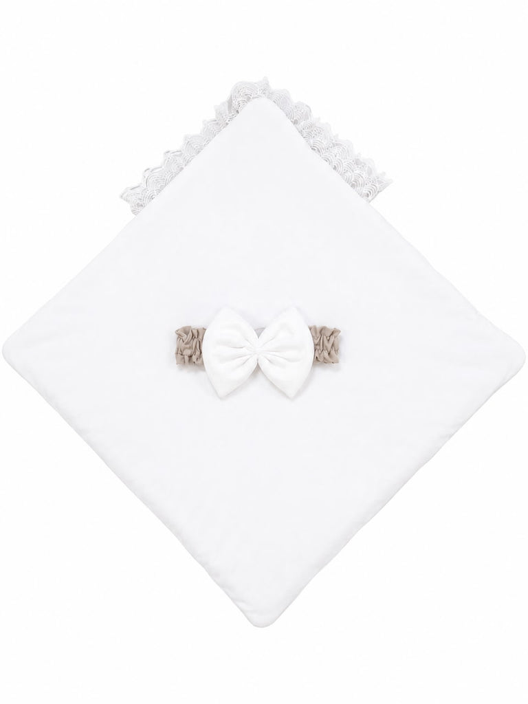 Adorables Receiving Blanket | Royal Biege & White | Rexin and Cotton with Recron Sheet | Soft & Elegant Swaddle