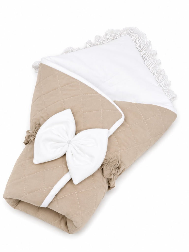 Adorables Receiving Blanket | Royal Biege & White | Rexin and Cotton with Recron Sheet | Soft & Elegant Swaddle