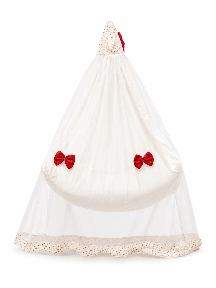 Adorables Baby Cradle for Newborn | Bed Cradle Set | Rose Melody & Offwhite | Cotton with Recron Filling | Includes Net & Star Hangings