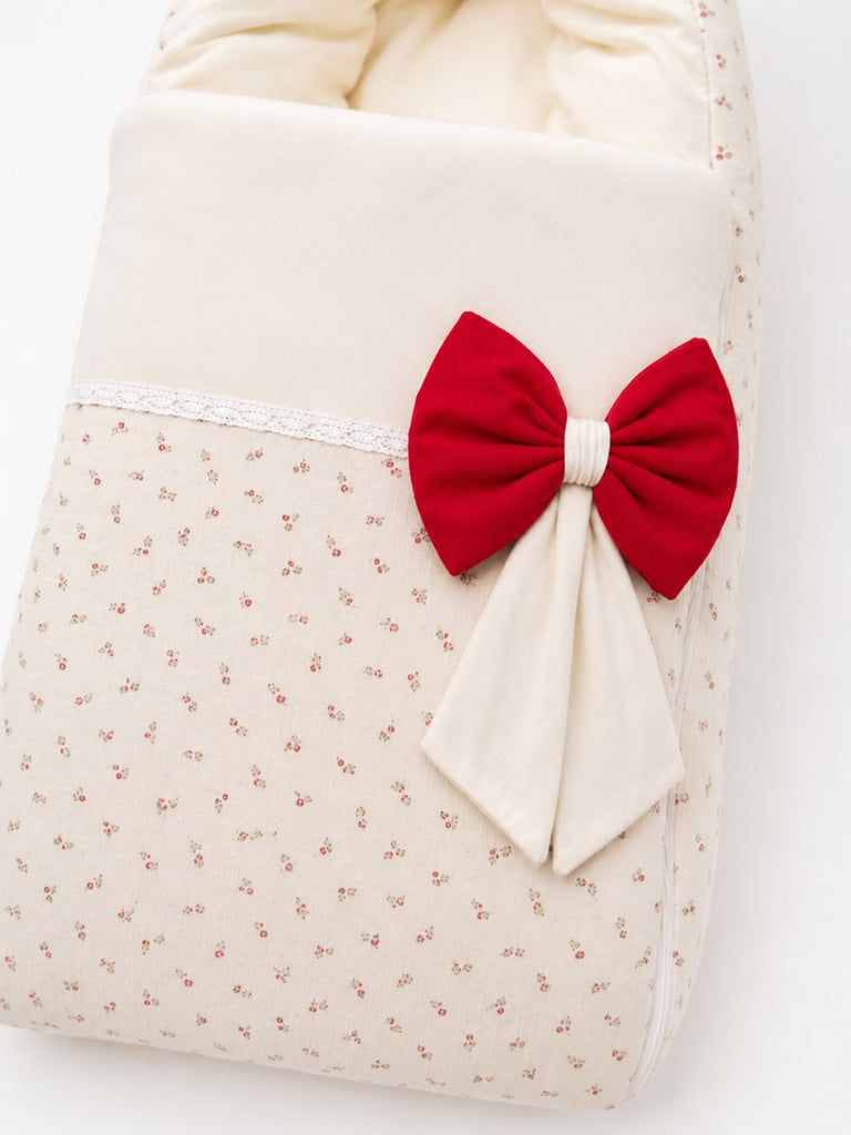 Adorables Baby Sleeping Bag | Rose Melody & Off White| Rose Melody Print, Bow Work & Lace Design | Cotton & Recron