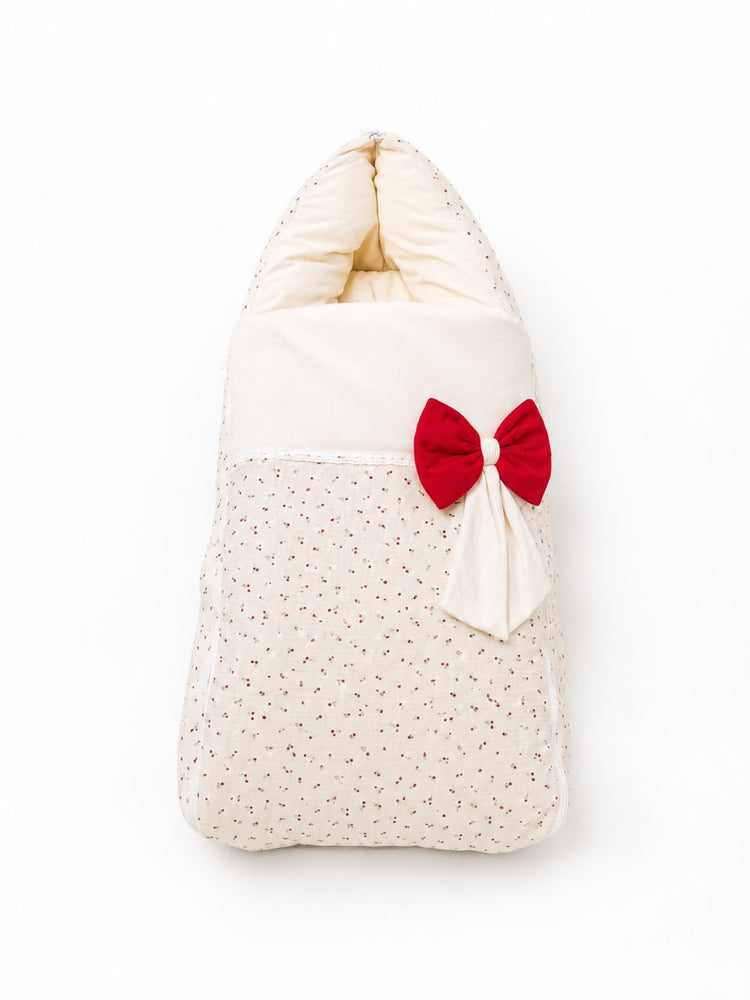 Adorables Baby Sleeping Bag | Rose Melody & Off White| Rose Melody Print, Bow Work & Lace Design | Cotton & Recron