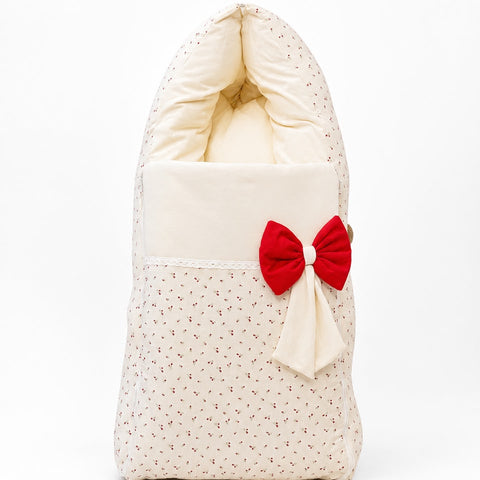 Adorables Baby Sleeping Bag | Rose Melody & Off White| Rose Melody Print, Bow Work & Lace Design | Cotton & Recron