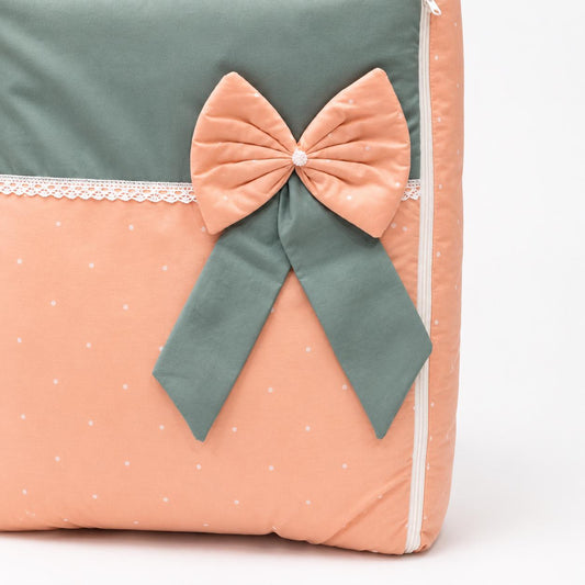 Adorables Baby Sleeping Bag | Pastel Garden | Peach in White Dot , Mocha green | Bow Work & Lace Design | Cotton with Recron filling