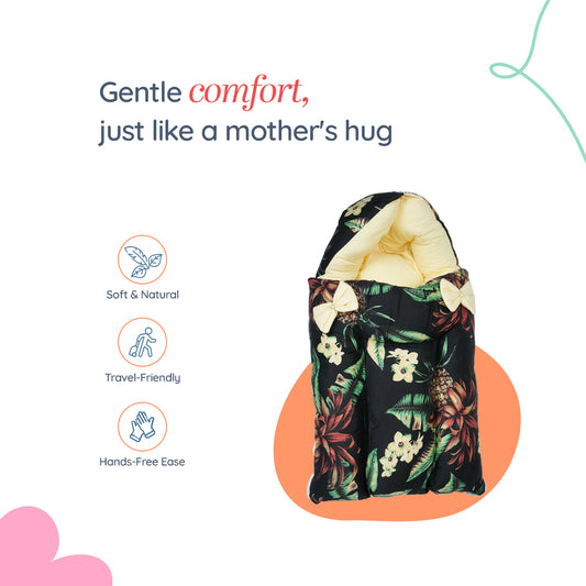 Adorables Baby Holder  | Black & Light Yellow | Pineapple Print & Bow Work | Cotton & Recron