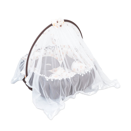 Adorables Round Bed | Coffee & White | Heart Print, Hanging Pillow, Lace Design | Cotton & Recron