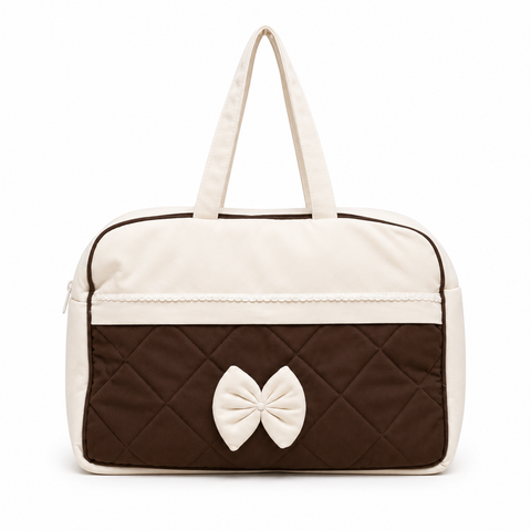 Adorables Diaper Bag for Moms | Chocolate Brown & Off White | Rexin , Cotton & Foam LD | Baby Diaper Bag with Elegant Lace Design
